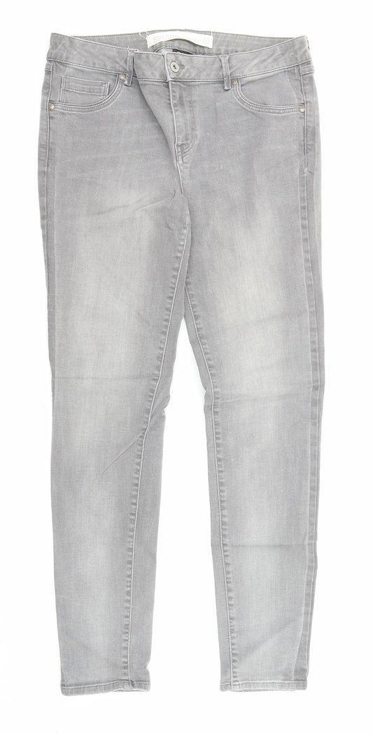 NEXT Womens Grey Cotton Skinny Jeans Size 16 L31 in Regular Zip