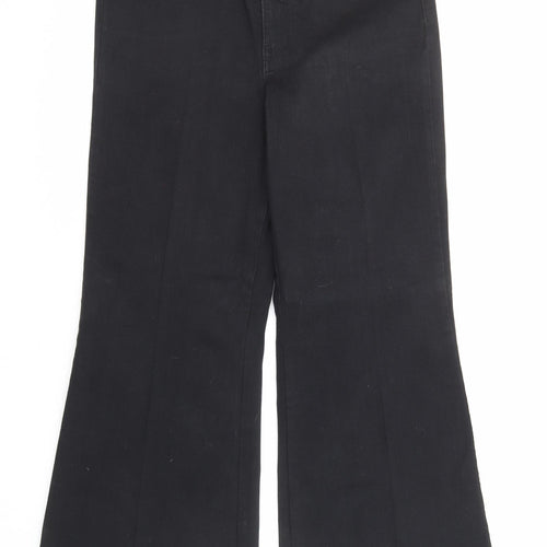 Marks and Spencer Womens Black Cotton Wide-Leg Jeans Size 16 L31 in Regular Zip
