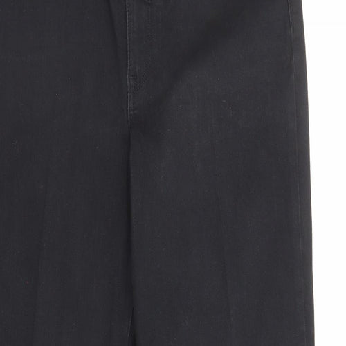 Marks and Spencer Womens Black Cotton Wide-Leg Jeans Size 16 L31 in Regular Zip