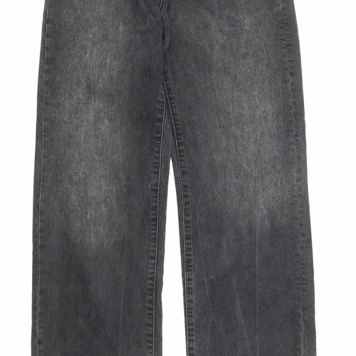 Mango Womens Black Cotton Wide-Leg Jeans Size 8 L33 in Regular Zip - Distressed Hems