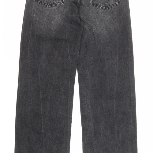 Mango Womens Black Cotton Wide-Leg Jeans Size 8 L33 in Regular Zip - Distressed Hems