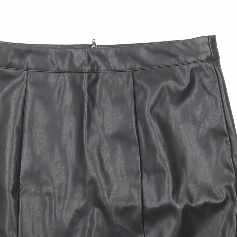 Girls On Film Womens Black Polyester A-Line Skirt Size 14 Zip