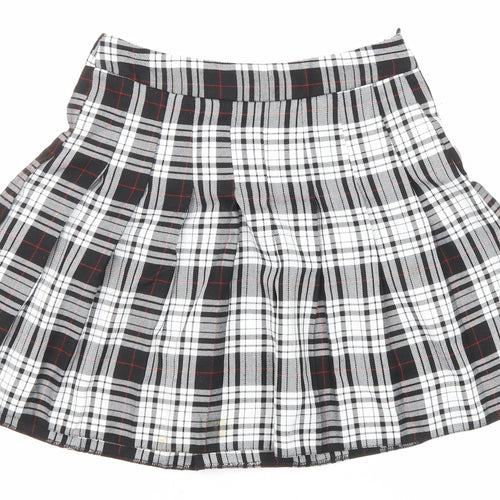 New Look Girls Black Check Polyester Pleated Skirt Size 13 Years Regular Zip