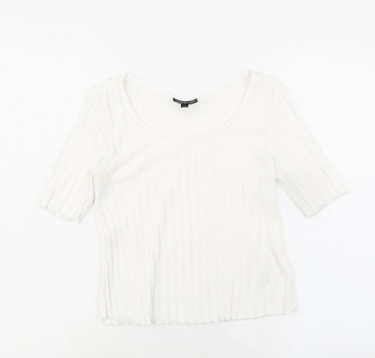 Topshop Womens White Polyester Basic T-Shirt Size 8 Round Neck