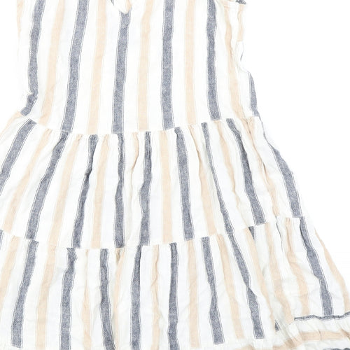 NEXT Womens Multicoloured Striped Linen A-Line Size 12 V-Neck Button