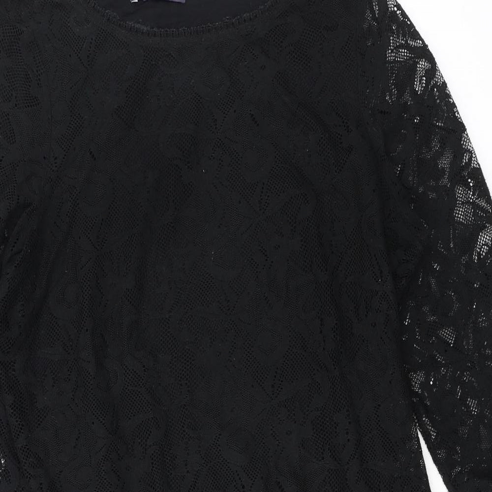 Marks and Spencer Womens Black Polyester A-Line Size 14 Round Neck Pullover