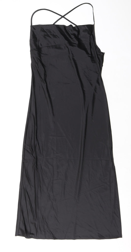 Divided by H&M Womens Black Polyester Slip Dress Size 8 Cowl Neck Pullover - Open Back