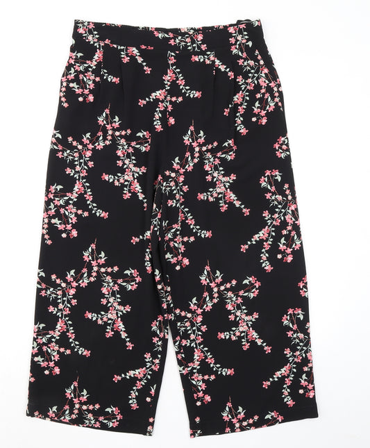 M&Co Womens Black Floral Polyester Cropped Trousers Size 12 L20 in Regular