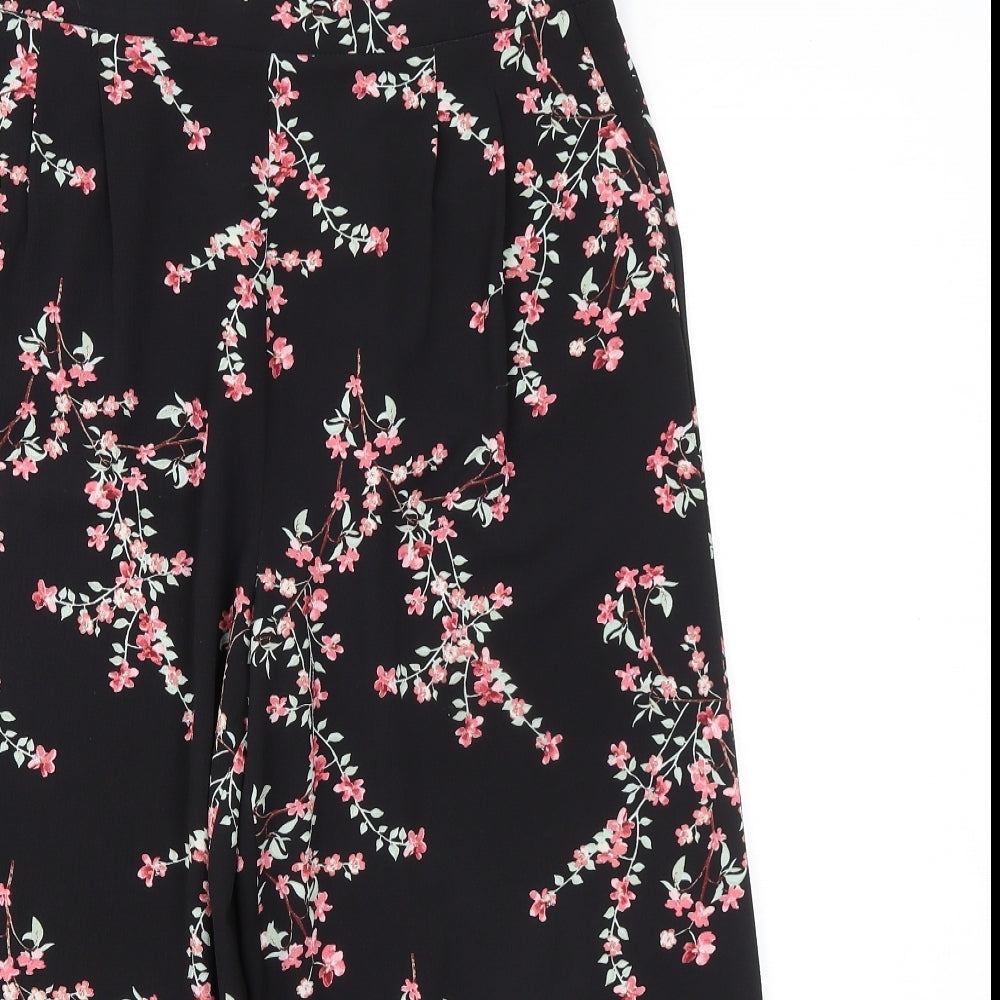 M&Co Womens Black Floral Polyester Cropped Trousers Size 12 L20 in Regular