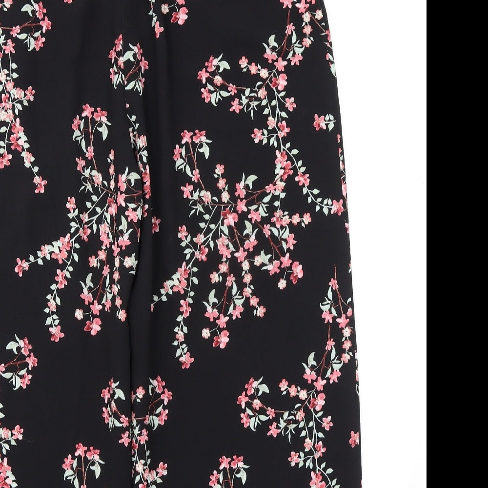 M&Co Womens Black Floral Polyester Cropped Trousers Size 12 L20 in Regular