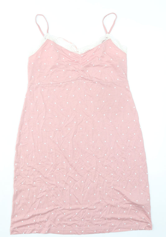 Marks and Spencer Womens Pink Polka Dot Viscose Top Dress Size M - Lace Trim
