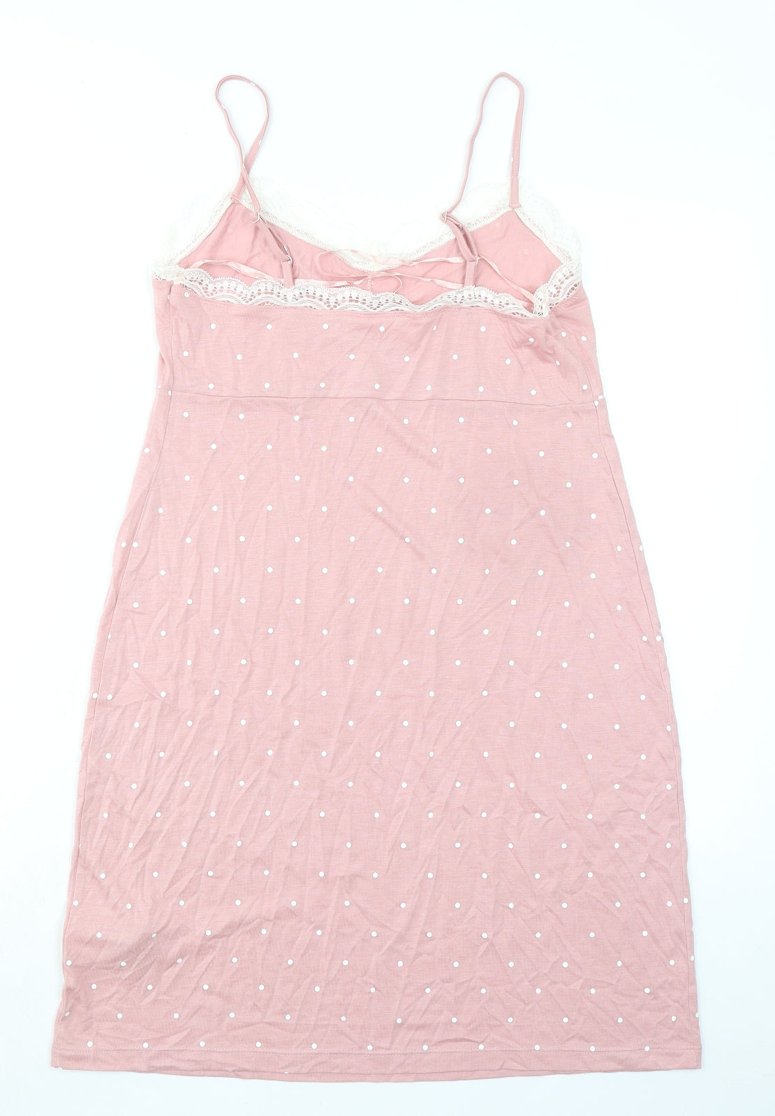 Marks and Spencer Womens Pink Polka Dot Viscose Top Dress Size M - Lace Trim