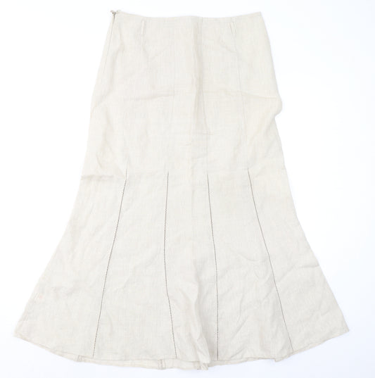 Marks and Spencer Womens Beige Linen Swing Skirt Size 10 Zip