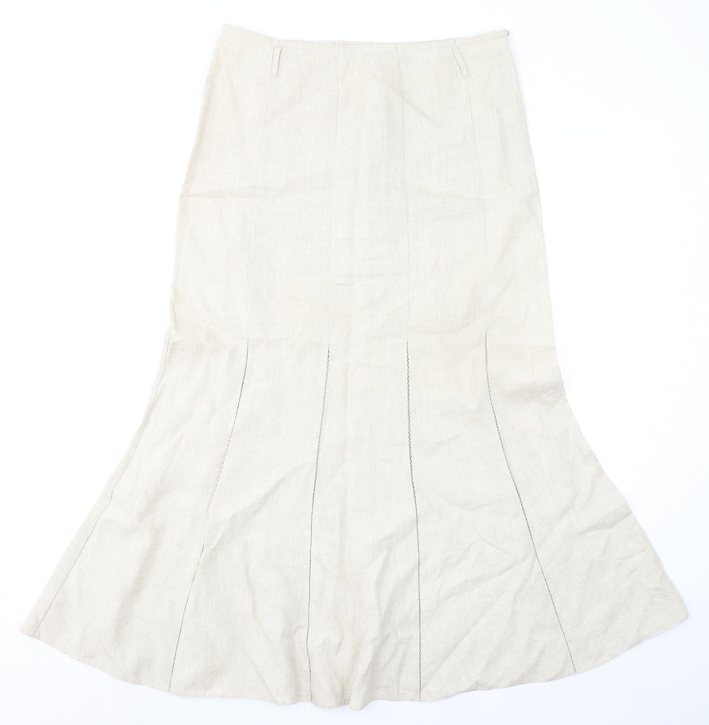 Marks and Spencer Womens Beige Linen Swing Skirt Size 10 Zip