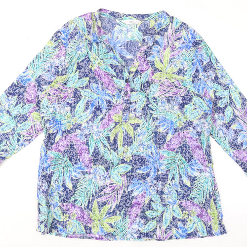 EWM Womens Multicoloured Geometric Cotton Basic Blouse Size 18 V-Neck - Leaf Print