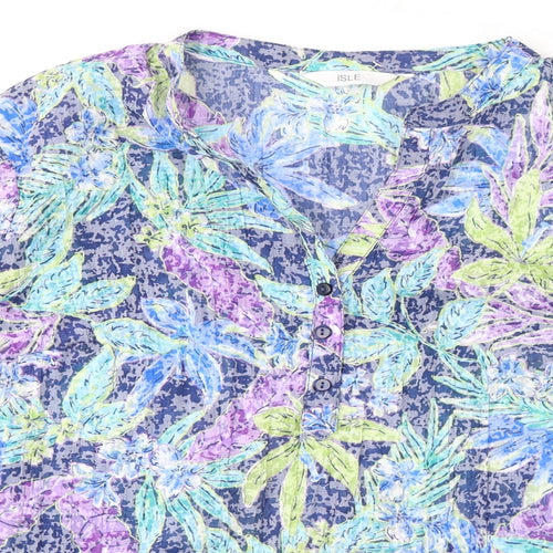 EWM Womens Multicoloured Geometric Cotton Basic Blouse Size 18 V-Neck - Leaf Print