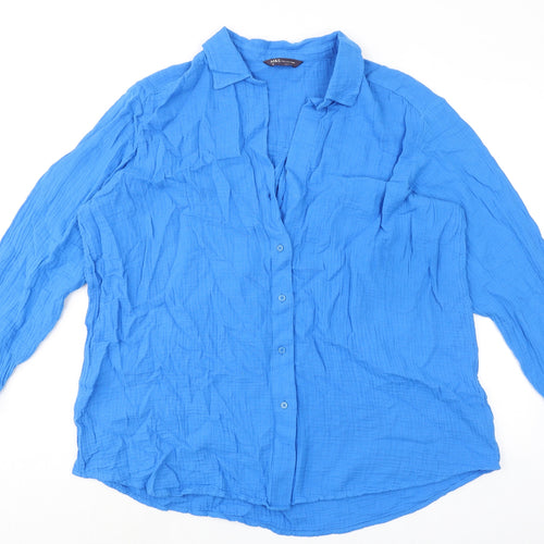 Marks and Spencer Womens Blue 100% Cotton Basic Button-Up Size M Collared