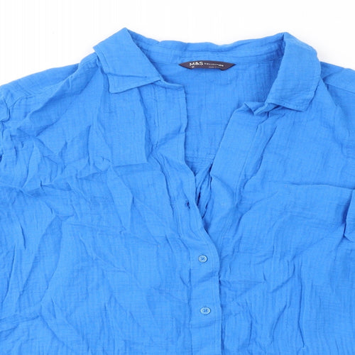 Marks and Spencer Womens Blue 100% Cotton Basic Button-Up Size M Collared