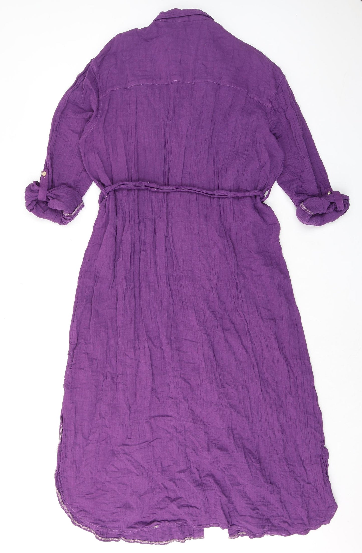 New Look Womens Purple 100% Cotton Shirt Dress Size 18 Collared Button