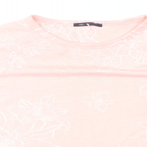 Marks and Spencer Womens Pink Floral Polyester Basic T-Shirt Size 18 Round Neck