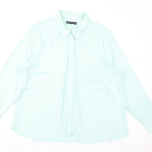 Marks and Spencer Womens Green Polyester Basic Button-Up Size 20 Collared