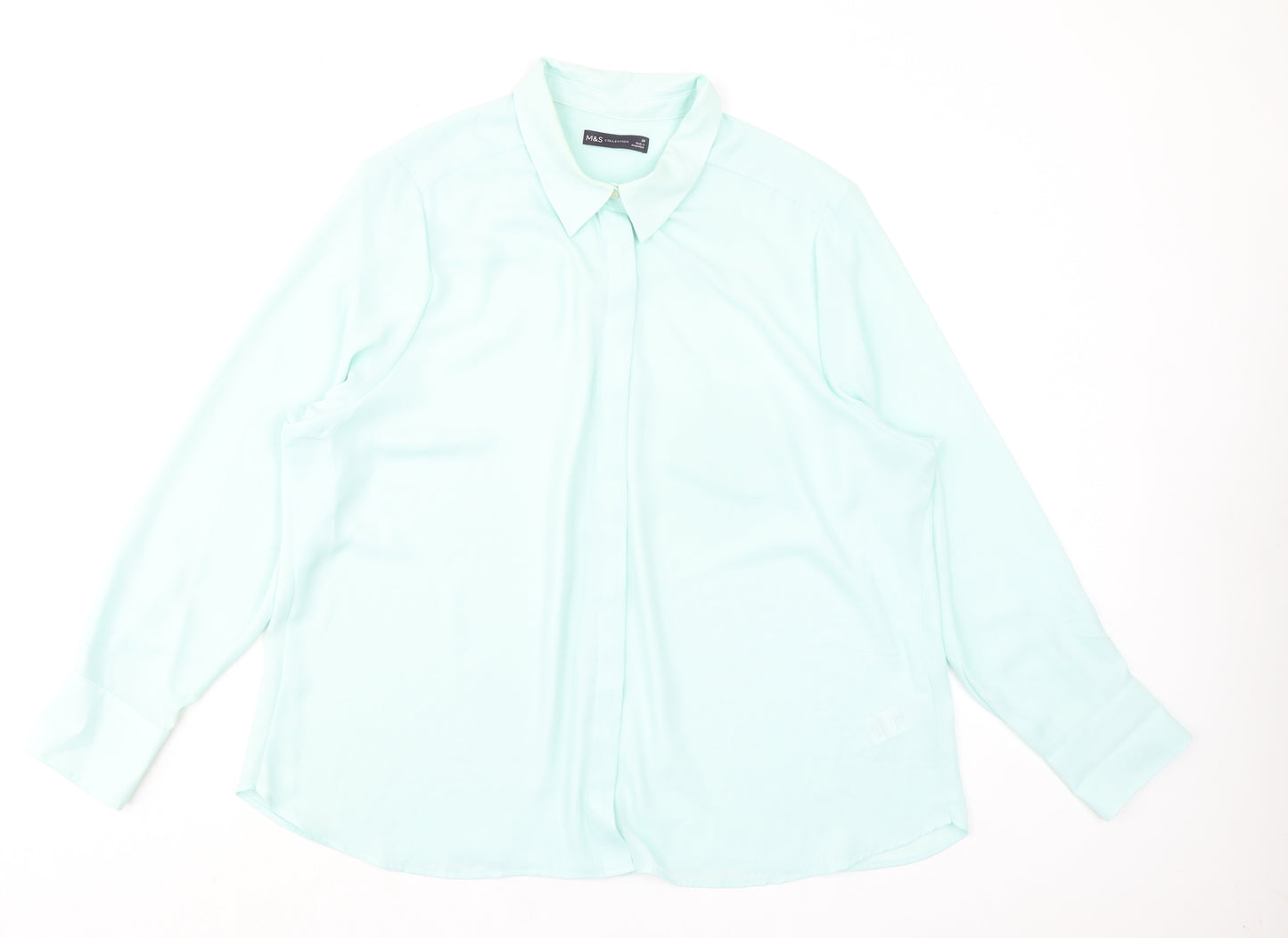 Marks and Spencer Womens Green Polyester Basic Button-Up Size 20 Collared