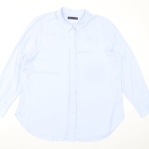 Marks and Spencer Womens Blue Polyester Basic Button-Up Size 20 Collared