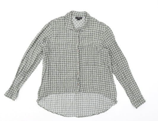 Topshop Womens Green Check Viscose Basic Button-Up Size 8 Collared