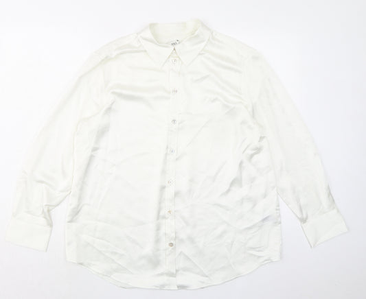 Marks and Spencer Womens Ivory Polyester Basic Button-Up Size 14 Collared