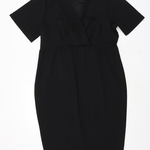 Very Womens Black Polyester Pencil Dress Size 18 V-Neck Pullover