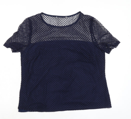 John Lewis Womens Blue Cotton Basic T-Shirt Size 14 Round Neck - Lace Overlay