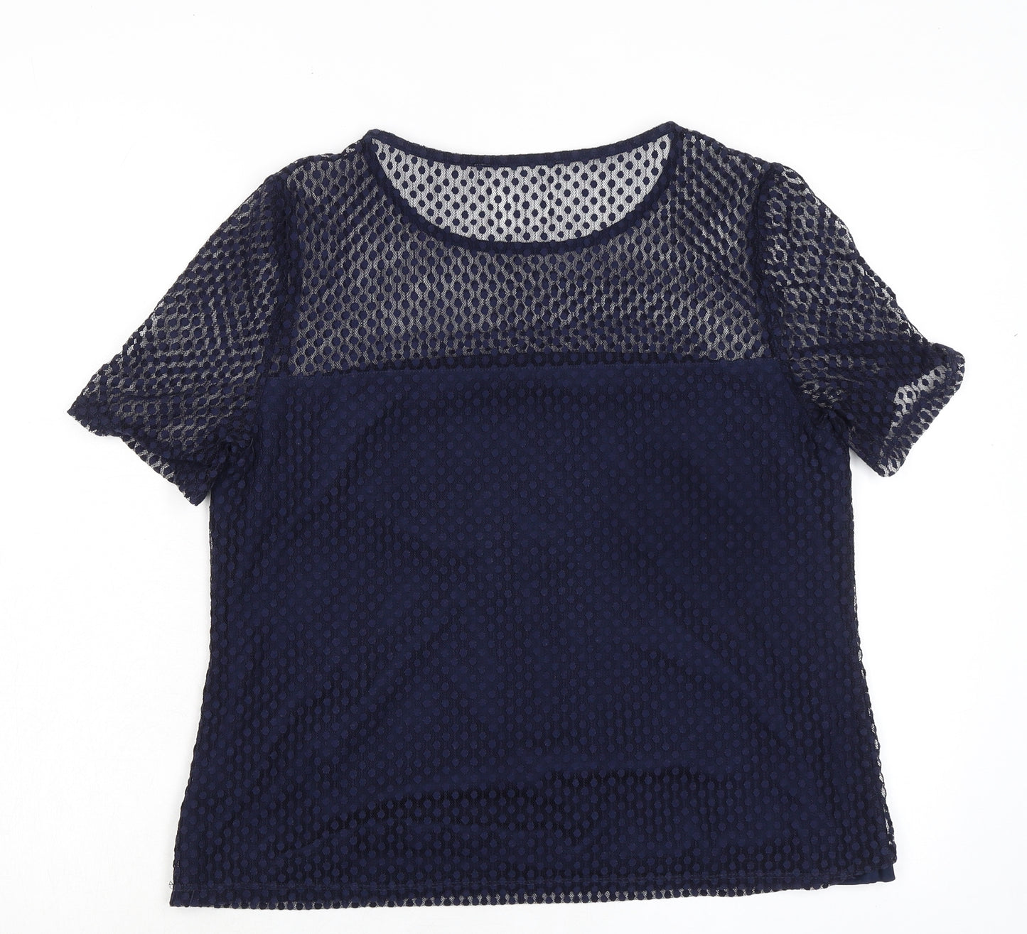 John Lewis Womens Blue Cotton Basic T-Shirt Size 14 Round Neck - Lace Overlay