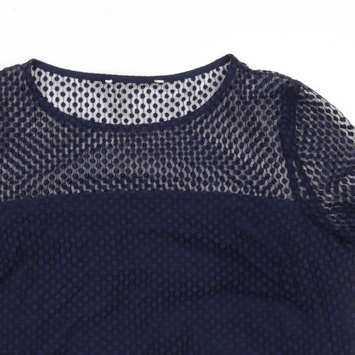 John Lewis Womens Blue Cotton Basic T-Shirt Size 14 Round Neck - Lace Overlay