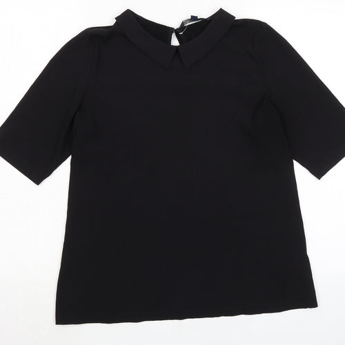 French Connection Womens Black Polyester Basic T-Shirt Size L Collared