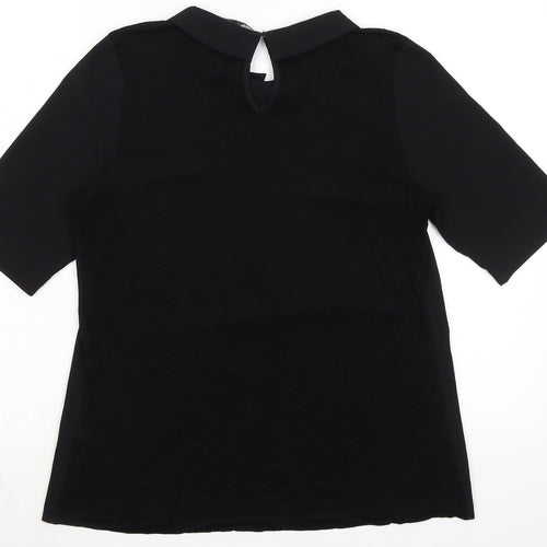 French Connection Womens Black Polyester Basic T-Shirt Size L Collared
