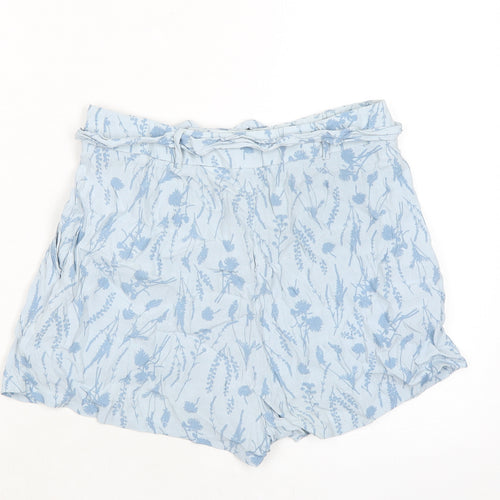 Jack Wills Womens Blue Floral Viscose Bermuda Shorts Size 8 Extra-Slim Zip