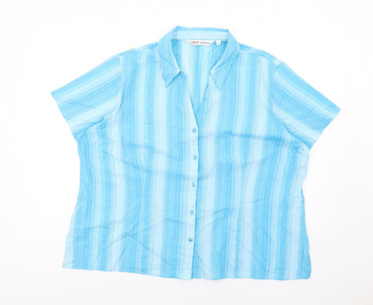 EWM Womens Blue Striped Cotton Basic Button-Up Size 24 Collared
