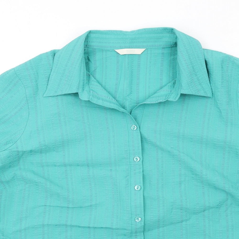 Marks and Spencer Womens Green Polyester Basic Button-Up Size 20 Collared