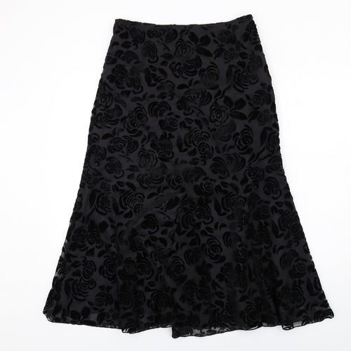 Per Una Womens Black Floral Polyester Swing Skirt Size 10 Zip
