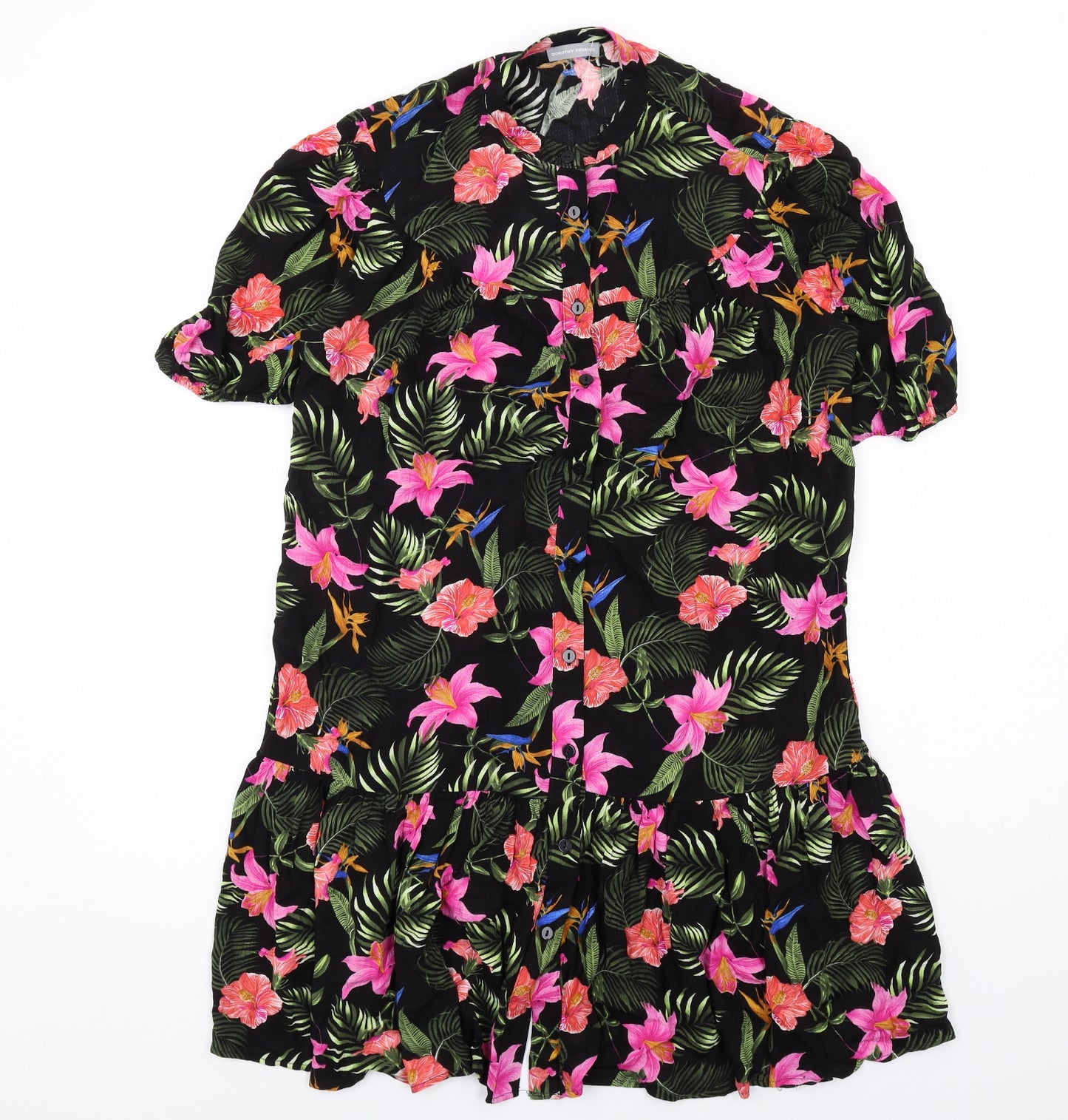 Dorothy Perkins Womens Multicoloured Floral Viscose Shift Size 10 Round Neck Button