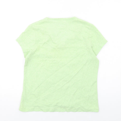 DASH Womens Green Cotton Basic T-Shirt Size 14 V-Neck