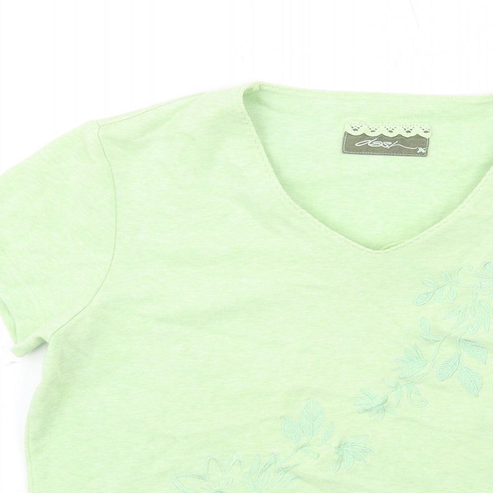 DASH Womens Green Cotton Basic T-Shirt Size 14 V-Neck