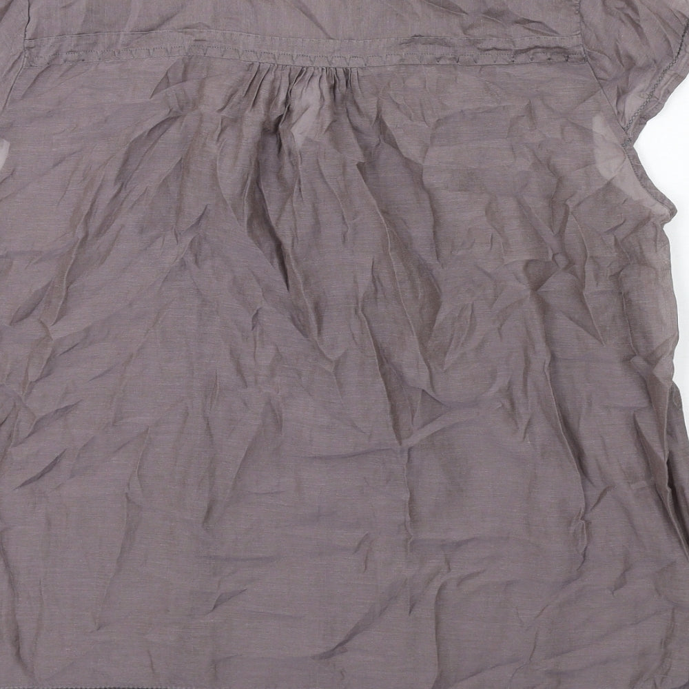 Autograph Womens Grey Cotton Basic Blouse Size 14 V-Neck