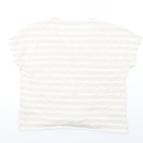 Marks and Spencer Womens Beige Striped Viscose Basic T-Shirt Size 16 V-Neck - Knot Front