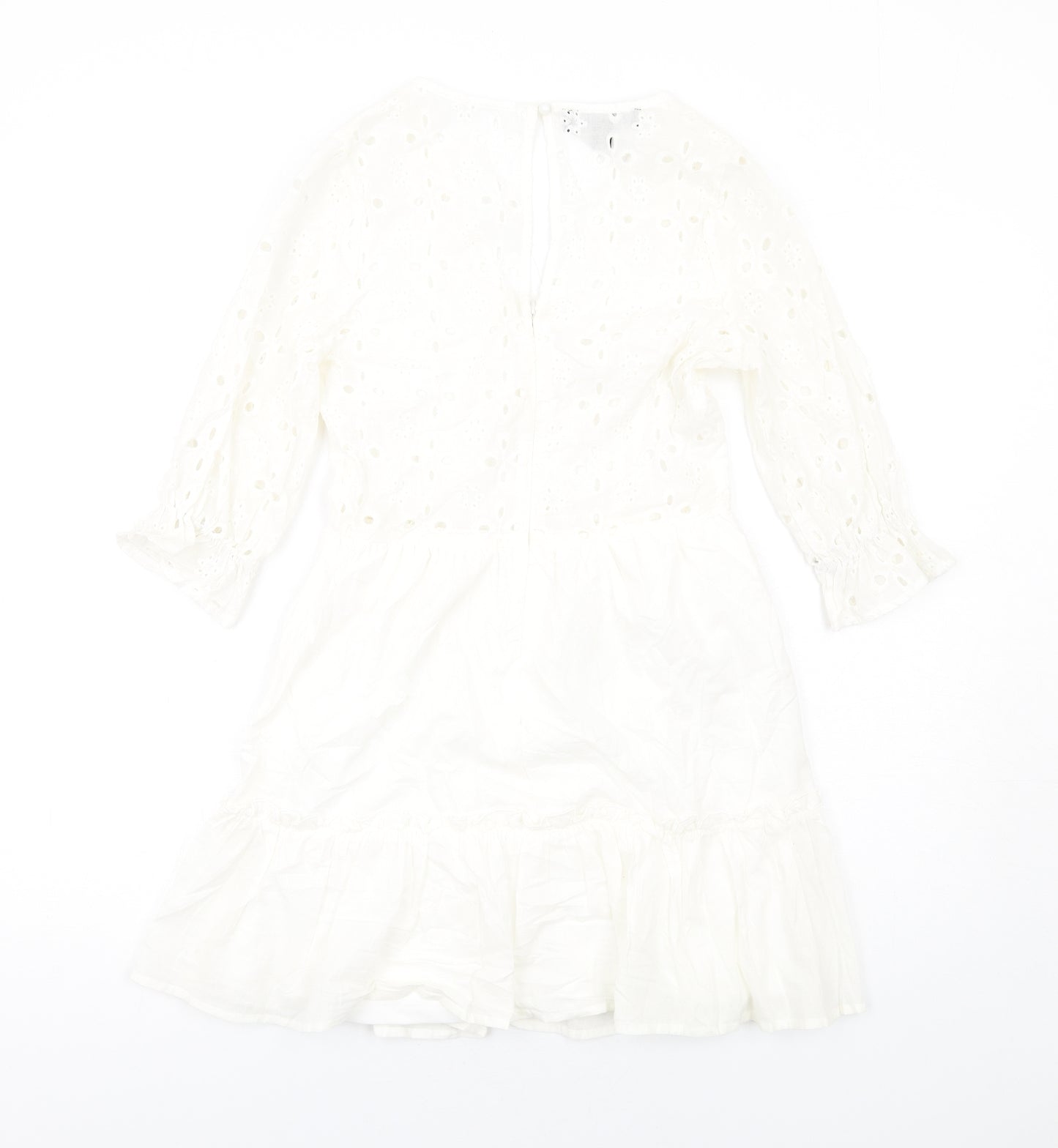 PARISIAN SIGNATURE Womens White Cotton A-Line Size 8 V-Neck Zip - Lace