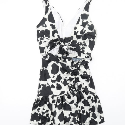 Flounce Womens Black Animal Print Polyester A-Line Size 8 V-Neck Tie