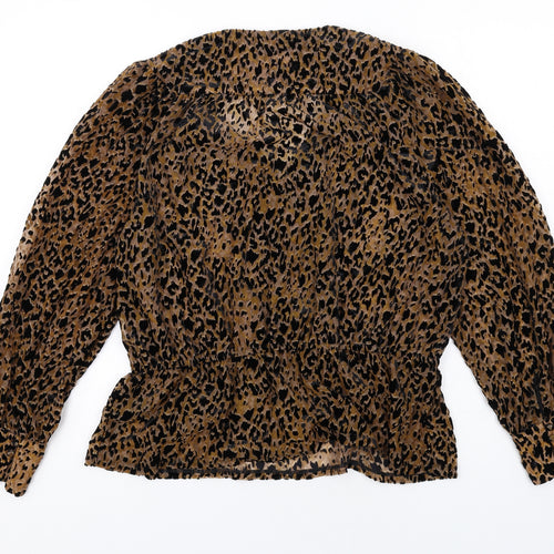 Marks and Spencer Womens Brown Animal Print Viscose Basic Blouse Size 16 V-Neck - Leopard Print