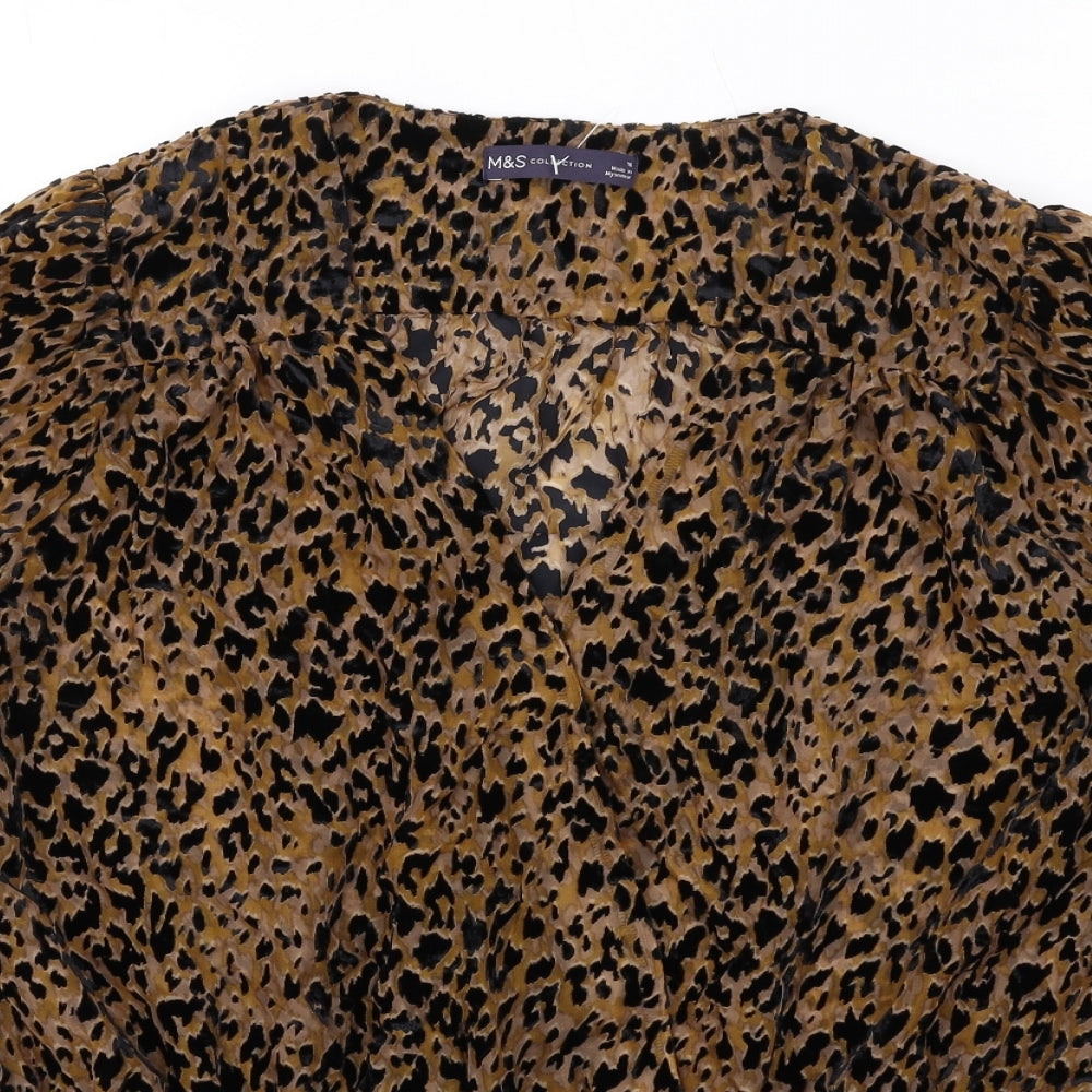 Marks and Spencer Womens Brown Animal Print Viscose Basic Blouse Size 16 V-Neck - Leopard Print