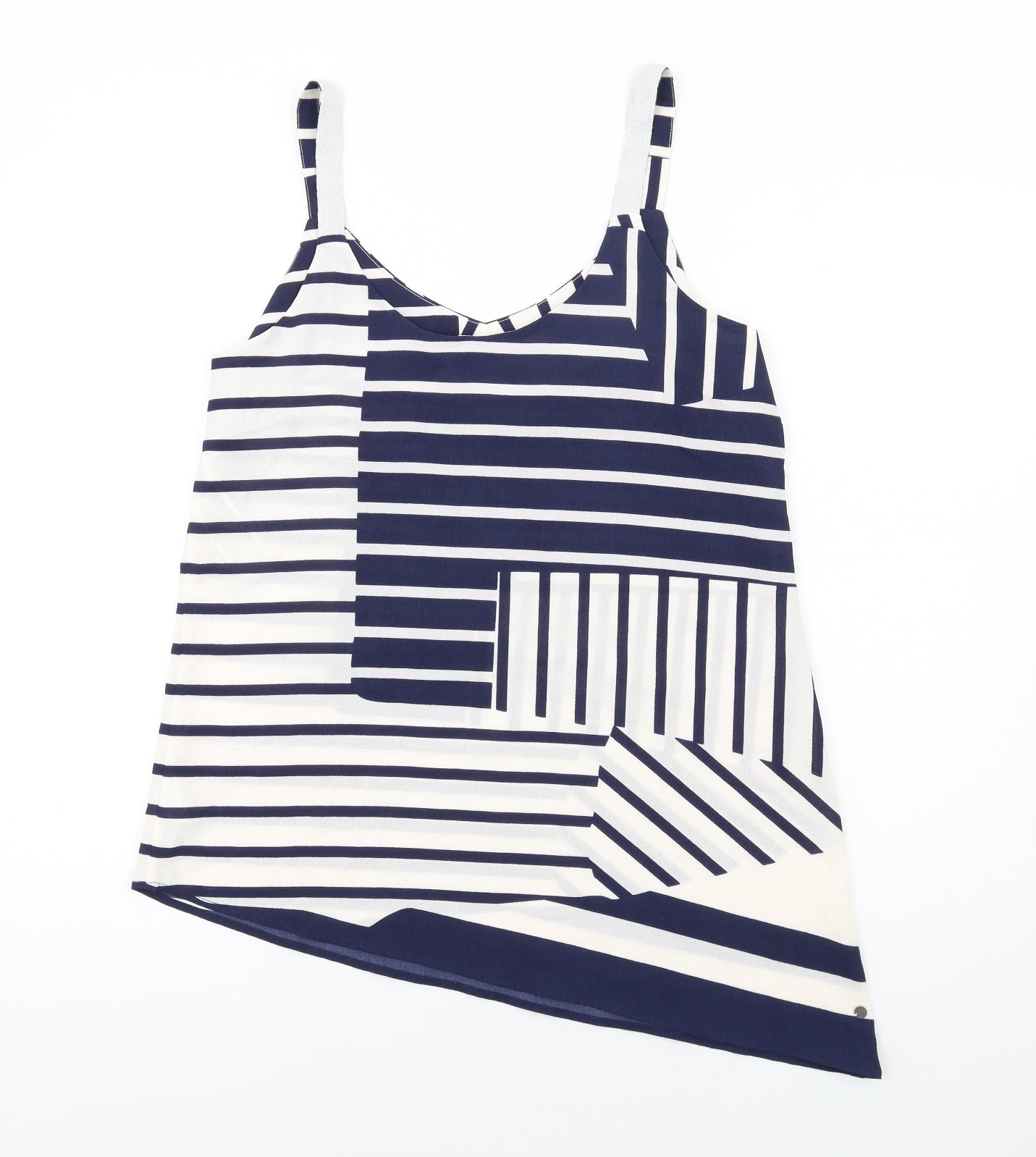 Trend Womens Blue Striped Polyester Basic Tank Size 12 V-Neck