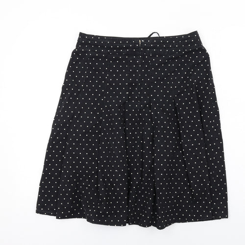 Marks and Spencer Womens Black Polka Dot Cotton Pleated Skirt Size 12 Zip